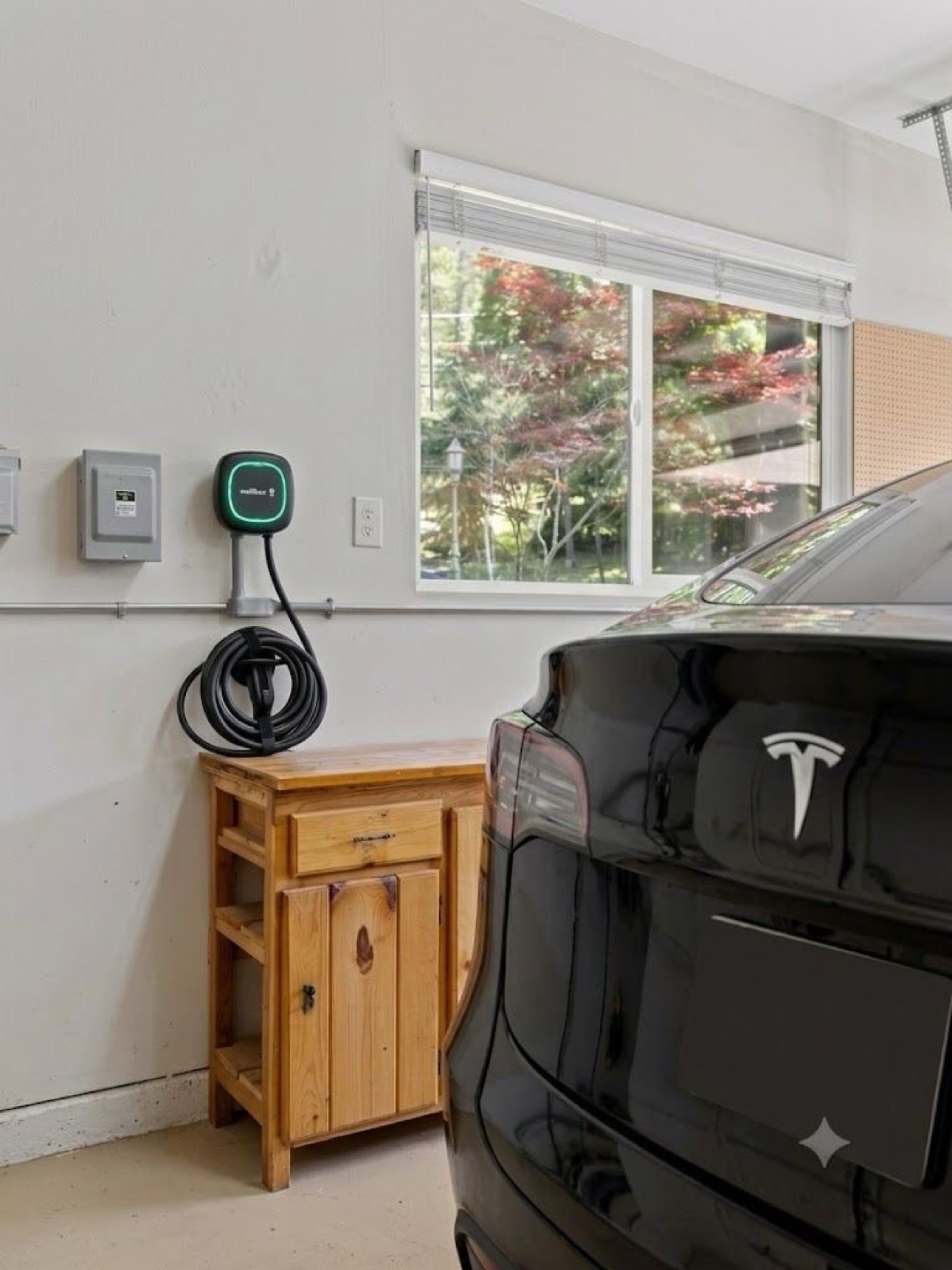 Level 2 Wallbox electric vehicle charger in the garage